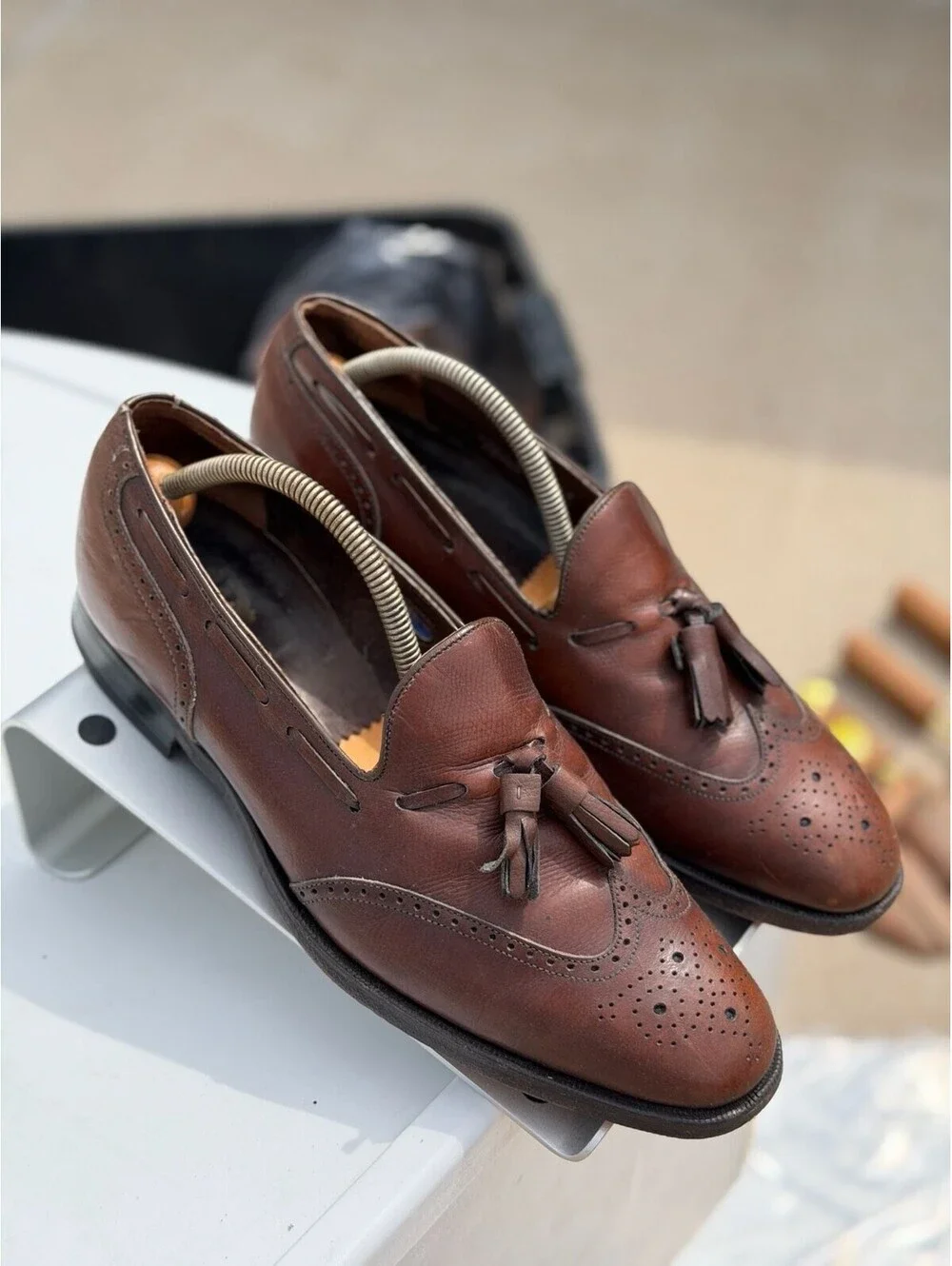 Florsheim Vintage Brown Leather Tassel Wingtip Loafers Size 10.5 D
